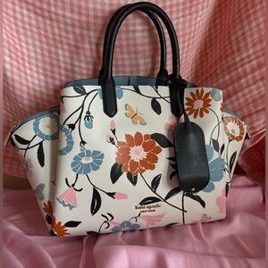 Kate Spade Floral Satchel in White and Black